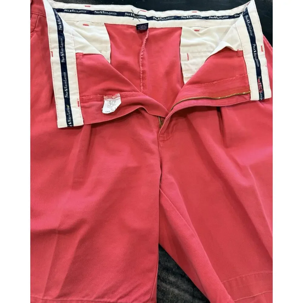 Vintage Polo Ralph Lauren Chino Shorts Mens 35 Coral Pink Pleated Summer